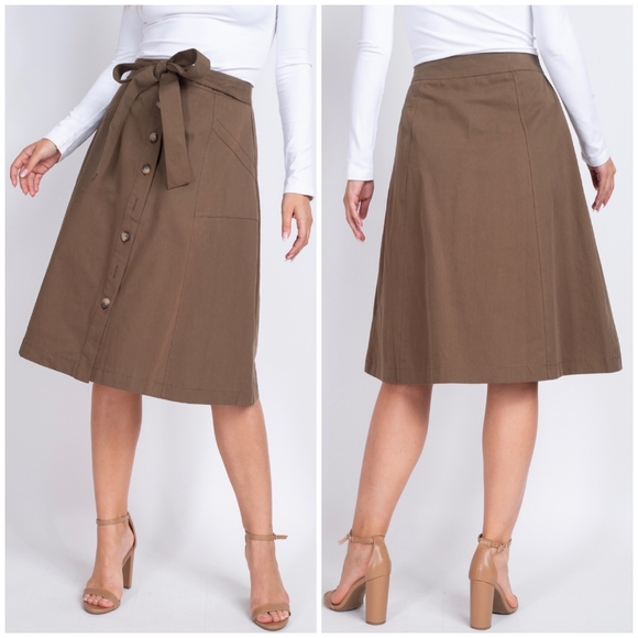 LAST 1❗️VERY J Feminine Chic Olive Midi Skirt - Picture 4 of 7